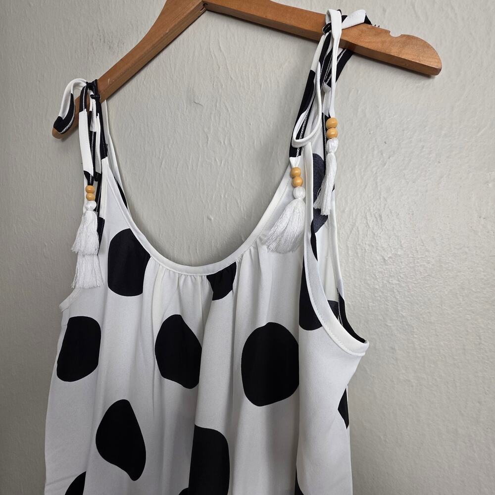 Oddi Polka White Black Dot Tassel Tie-Strap NWT Tiered Maxi Dress Large - Picture 6 of 13